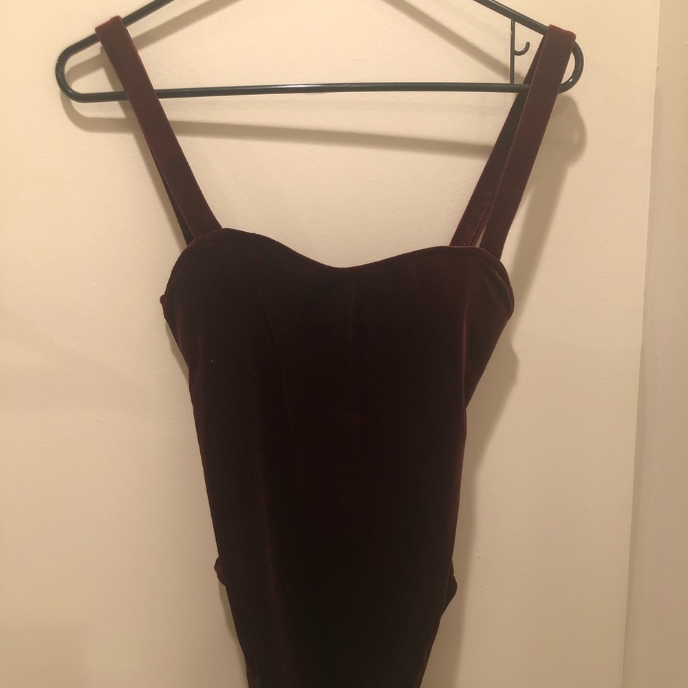 Burgundy velvet Body Suit, size Small